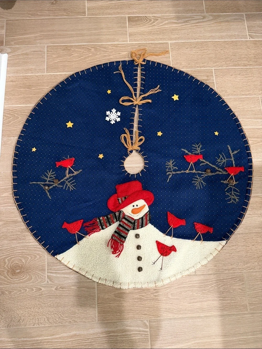 Navy Sky Snowman Tree Skirt 42 Inch
